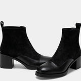 Женски елегантни велурени ботуши до глезена – блоков ток