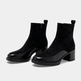 Женски елегантни велурени ботуши до глезена – блоков ток