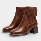 Зимни боти за жени до глезена от изкуствена кожа – блоков ток отзад