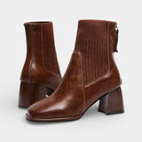 Зимни боти за жени до глезена от изкуствена кожа – блоков ток отзад