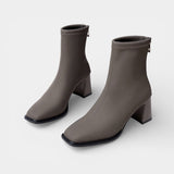 Женски класически ботуши от изкуствена кожа – с цип отзад и блок ток