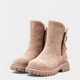 Дамски зимни ботуши от изкуствен велур – с подплата от козина, страничен цип