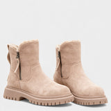 Дамски зимни ботуши от изкуствен велур – с подплата от козина, страничен цип