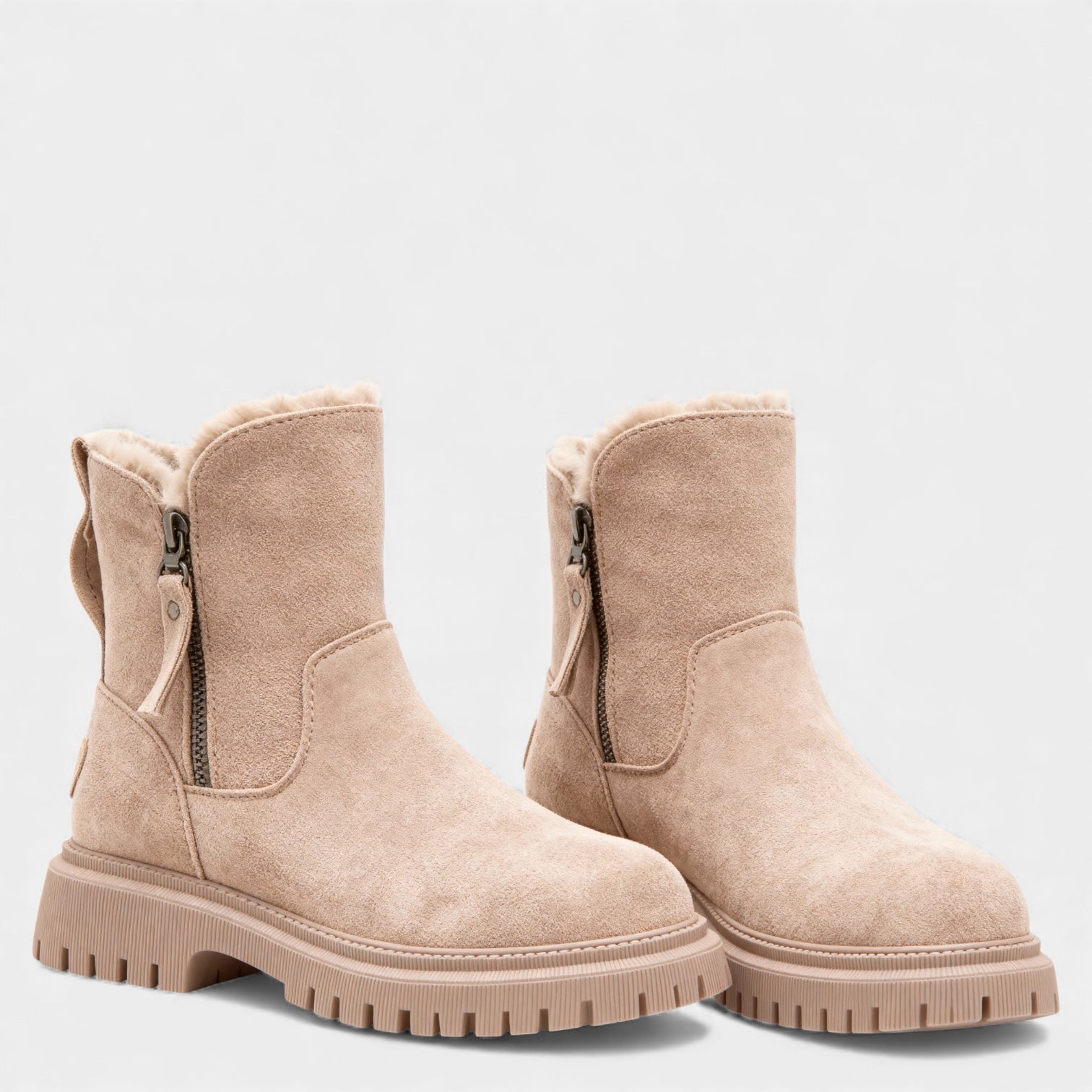 Дамски зимни ботуши от изкуствен велур – с подплата от козина, страничен цип