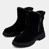 Дамски зимни ботуши от изкуствен велур – с подплата от козина, страничен цип