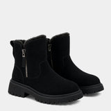 Дамски зимни ботуши от изкуствен велур – с подплата от козина, страничен цип
