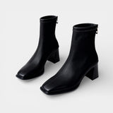 Женски класически ботуши от изкуствена кожа – с цип отзад и блок ток
