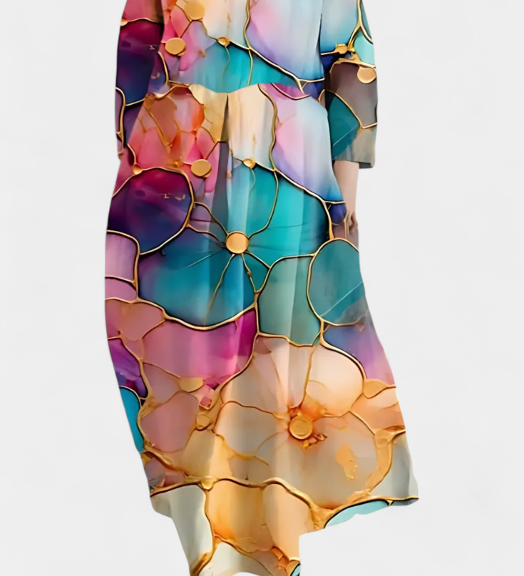 Anne | Folyékony Ruha V-kivágással és Színes Mintával